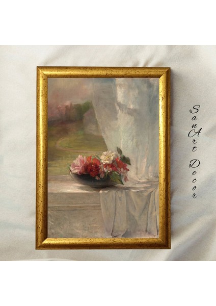 Çerçeveli Vintage Tablo, Yağlı Boya Tablosu, Çerçeveli Tablo, Sanatsal Dekor, Çiçek Tablosu