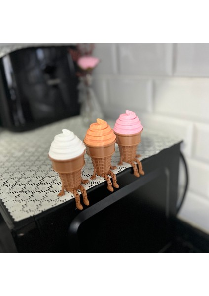 3'lü Renkli Dondurma Külahı Dekoratif Figür Seti - Sevimli Bacaklı Masaüstü Süs (Her Biri 7.5 x 4.3 Cm) fiyatları