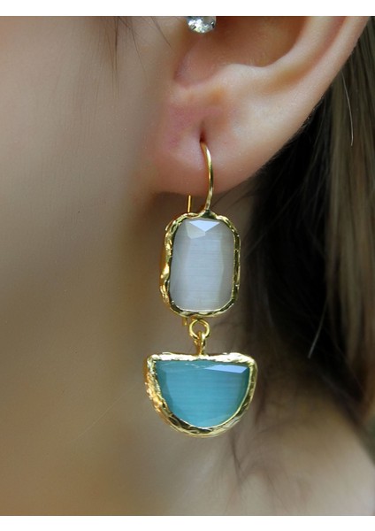 Ikili Model Kedigözü Cam Sallantılı Kadın Küpe EUKU26M