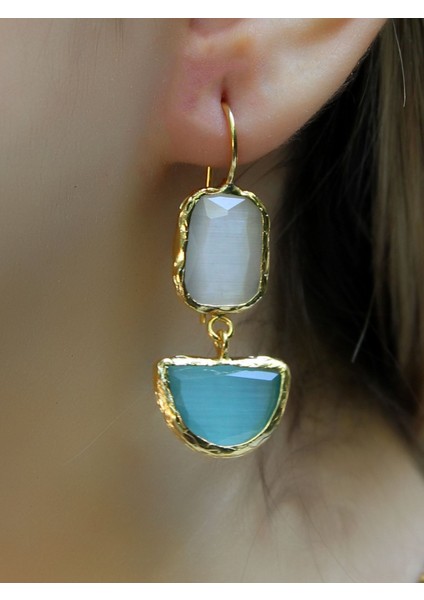 Ikili Model Kedigözü Cam Sallantılı Kadın Küpe EUKU26M fiyatları