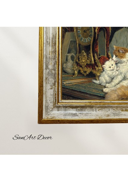 Çerçeveli Vintage Tablo, Yağlı Boya Tablosu, Çerçeveli Tablo, Sanatsal Dekor, Kedi Tablosu