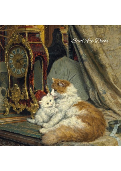 Çerçeveli Vintage Tablo, Yağlı Boya Tablosu, Çerçeveli Tablo, Sanatsal Dekor, Kedi Tablosu