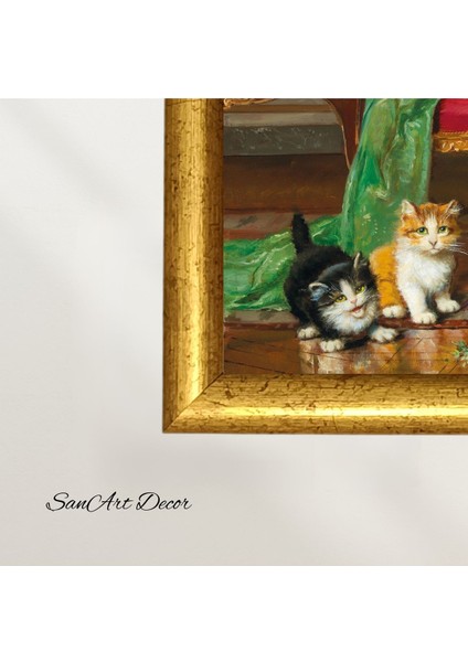 Çerçeveli Vintage Tablo, Yağlı Boya Tablosu, Çerçeveli Tablo, Sanatsal Dekor, Kedi Tablosu