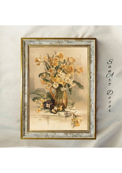 Çerçeveli Vintage Tablo, Yağlı Boya Tablosu, Çerçeveli Tablo, Sanatsal Dekor, Çiçek Tablosu
