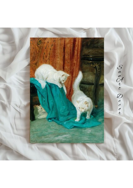 Çerçeveli Vintage Tablo, Yağlı Boya Tablosu, Çerçeveli Tablo, Sanatsal Dekor, Kedi Tablosu