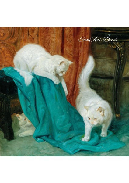 Çerçeveli Vintage Tablo, Yağlı Boya Tablosu, Çerçeveli Tablo, Sanatsal Dekor, Kedi Tablosu