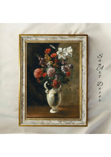 Çerçeveli Vintage Tablo, Yağlı Boya Tablosu, Çerçeveli Tablo, Sanatsal Dekor, Çiçek Tablosu