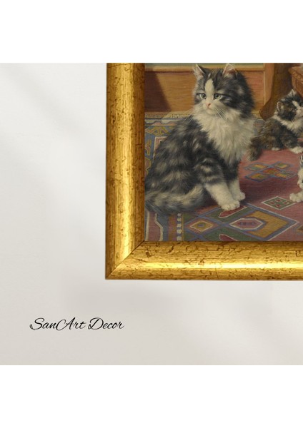 Çerçeveli Vintage Tablo, Kedi Tablosu, Yağlı Boya Tablosu, Çerçeveli Tablo, Sanatsal Dekor, fiyatları