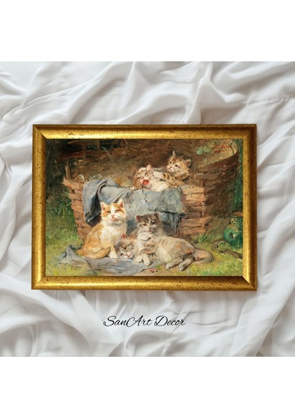 Çerçeveli Vintage Tablo, Kedi Tablosu, Yağlı Boya Tablosu, Çerçeveli Tablo, Sanatsal Dekor,