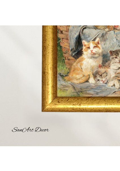 Çerçeveli Vintage Tablo, Kedi Tablosu, Yağlı Boya Tablosu, Çerçeveli Tablo, Sanatsal Dekor,