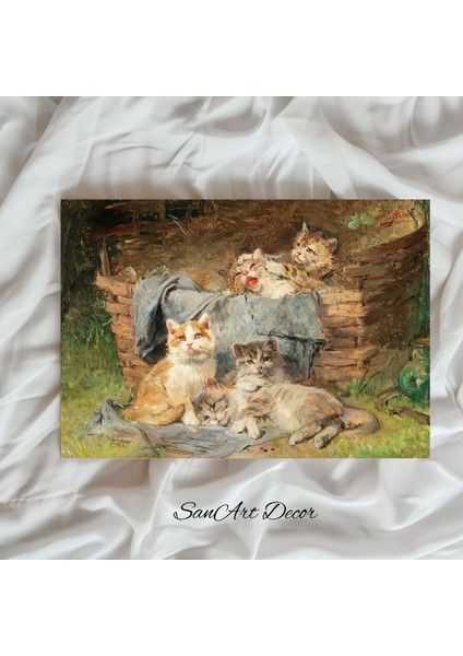 Çerçeveli Vintage Tablo, Kedi Tablosu, Yağlı Boya Tablosu, Çerçeveli Tablo, Sanatsal Dekor,
