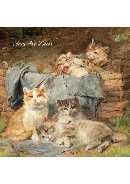 Çerçeveli Vintage Tablo, Kedi Tablosu, Yağlı Boya Tablosu, Çerçeveli Tablo, Sanatsal Dekor,