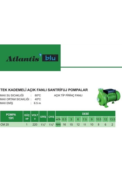 Atlantis CM20 1 Hp Tek Kademeli Santrifuj Pompa
