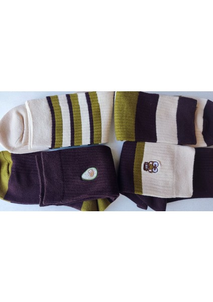 4'lü Kahverengi ve Yeşil Desenli Uzun Çorap modelleri