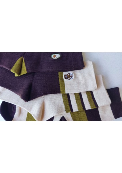 4'lü Kahverengi ve Yeşil Desenli Uzun Çorap fırsatları