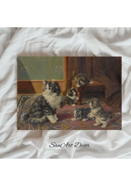 Çerçeveli Vintage Tablo, Kedi Tablosu, Yağlı Boya Tablosu, Çerçeveli Tablo, Sanatsal Dekor,