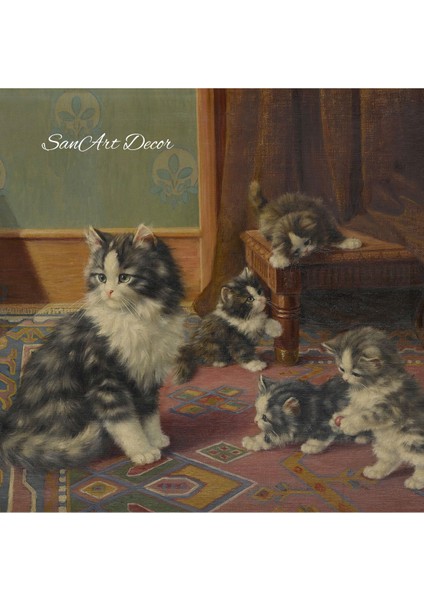Çerçeveli Vintage Tablo, Kedi Tablosu, Yağlı Boya Tablosu, Çerçeveli Tablo, Sanatsal Dekor,