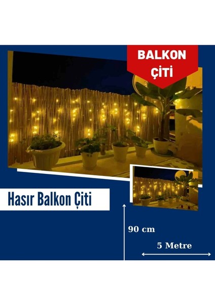 Kamış Hasır Doğal Balkon Çiti Bambu Balkon Çiti Estetik Tasarım Bambu Efektli Balkon Çiti 90X500