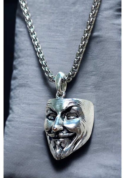 Gümüş Kaplama Krom-Çelik Erkek Kolye Madalyon Vendetta