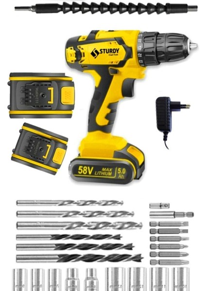 Japon Technology 58V 8AH B-6 Metal Şanzıman Şarjlı Çift Akülü Vidalama 27PRÇ Uç Setli