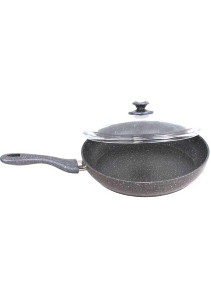 Cam Kapaklı Tek Saplı Granit Tava 28CM