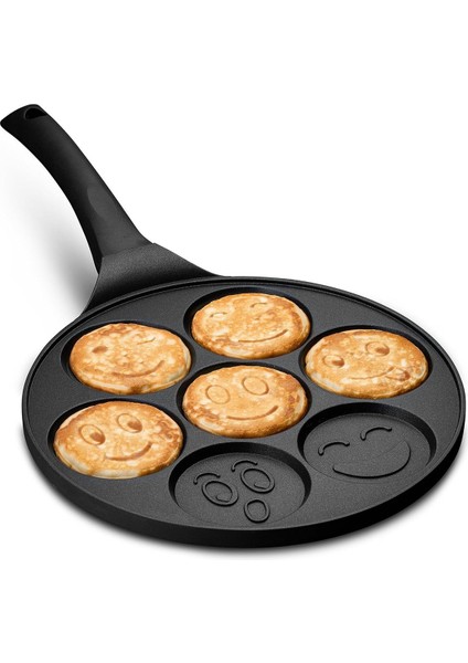 Döküm Granit Kaplama Emoji Gülenyüz Pankek Tavası Pancake 28CM Pratik Sihirli Tava