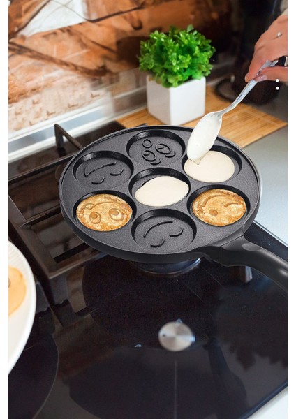 Döküm Granit Kaplama Emoji Gülenyüz Pankek Tavası Pancake 28CM Pratik Sihirli Tava fiyatları