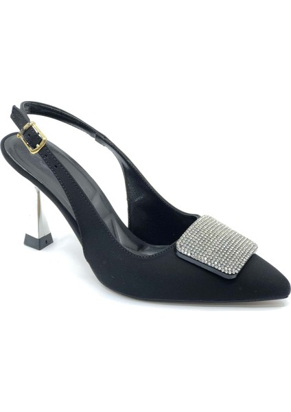 Feles Taş Toka Detaylı Arkası Açık Stiletto Kadın Topuklu Ayakkabı
