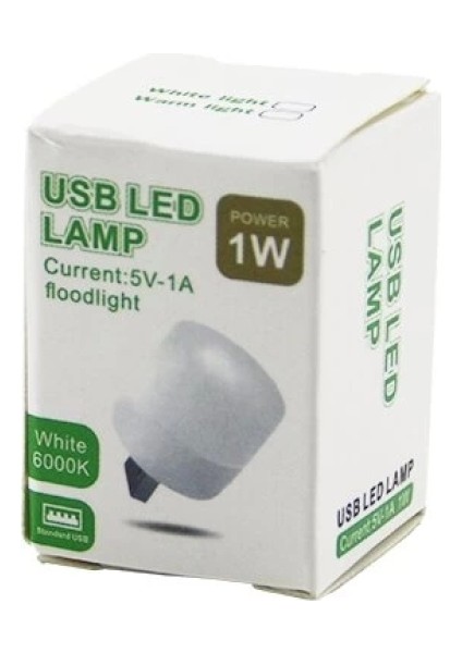 USB LED Lamp 1W MİNİ=2X2CM USB LED Lamba BEYAZ=6000K - 110 Lumen - 5V-1A (4887)