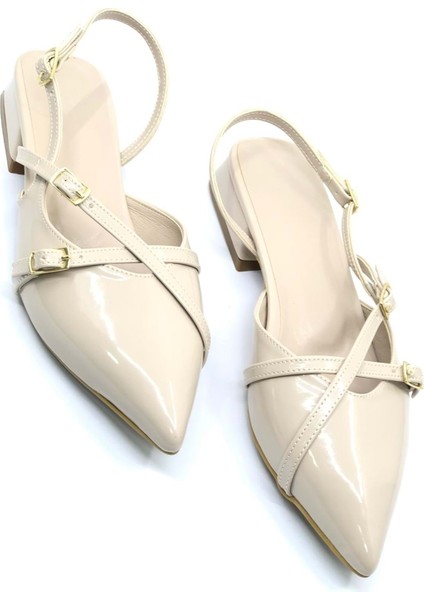 Feles Toka Detaylı Kısa Topuklu Arkası Açık Kadın Babet Ayakkabı modelleri