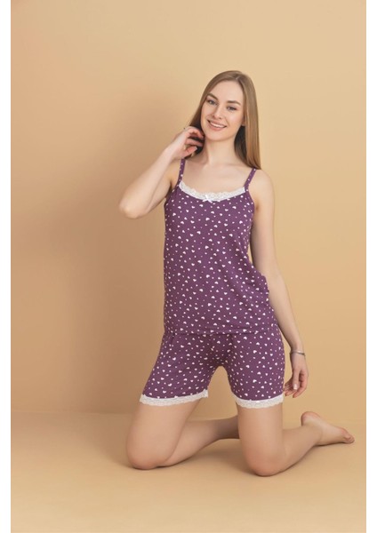 Kadın Ip Askılı Milan Kumaş Likralı Şortlu Pijama Takımı 5963 - 1 Adet