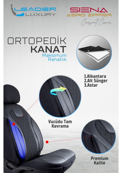 Kia Nino Uyumlu Lüx Yarı Deri Oto Koltuk Kılıfı Ön Arka Takım Cyrstal Tam Siyah