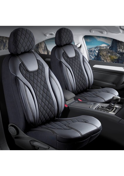 kia Carnival Uyumlu Lüx Yarı Deri Oto Koltuk Kılıfı Ön Arka Takım Cyrstal Tam Siyah
