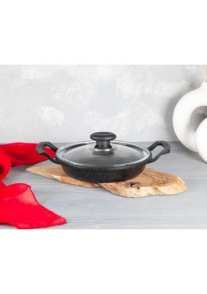 Granit Döküm 22CM Cam Kapaklı Sahan