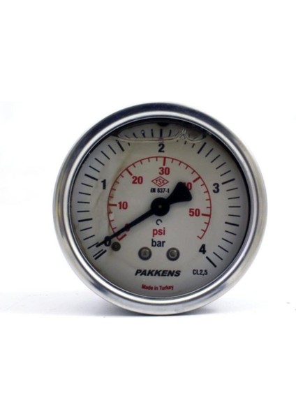 0-4 Bar 50 mm Arkadan Bağlantılı Gliserinli Manometre G 1/4 Inç