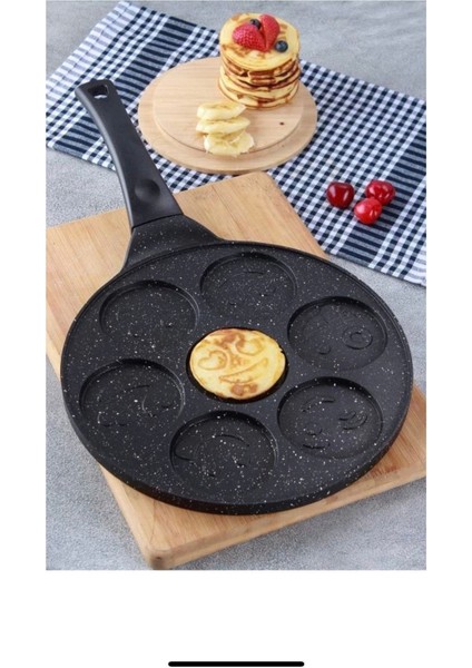 Döküm Granit Emojili Pankek Waffle Burger Tavası