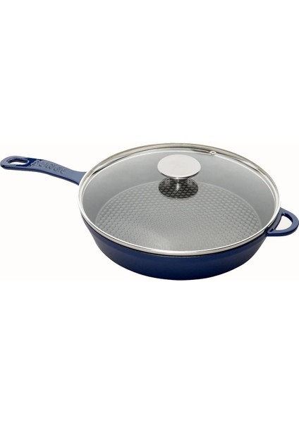 Demirdöküm Cam Kapaklı Tava 28 cm Mavi Petekli Taban