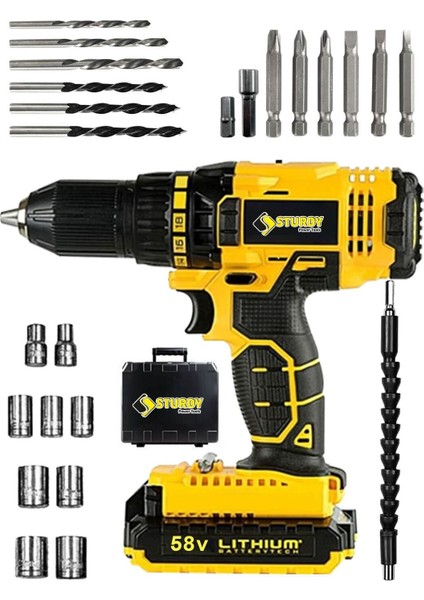 Japon Professıonel Tools 58V 8AH Gh-9 Metal Şanzıman Şarjlı Çift Akülü Vidalama 27PRÇ Uç Setli