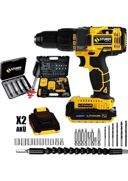 58V8AH Lion Çift Akülü Turbo Şarjlı Matkap Fc 27 Parça Setli + Bozulmuş Vida Sökme Setli