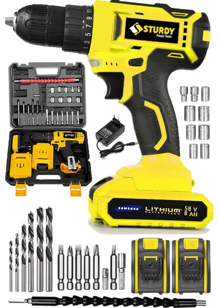 Japon Technology 58V8AH Privy Seri Metal Şanzuman Şarjlı Çift Akülü Vidalama 27PRÇ Uç Setli