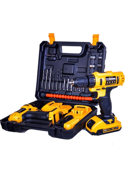 Japon Technology 46V5AH Yellow 2020 Seri Çift Akülü Şarjlı Vidalama Matkap 27 Parça Setli