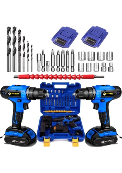 Japon Professıonel Tools 58V 8AH Kn Metal Şanzıman Şarjlı Çift Akülü Vidalama 27PRÇ Uç Setli