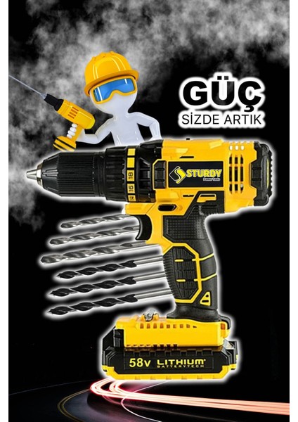 Japon Professıonel Tools 58V 8AH Gh-6 Metal Şanzıman Şarjlı Çift Akülü Vidalama 27PRÇ Uç Setli