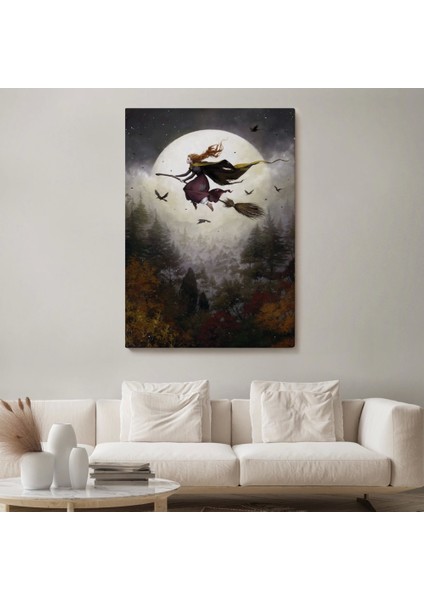 - Süpürge ile Uçan Cadı, Cadılar Bayramı Hediyesi, Hallowen Tablo -6398