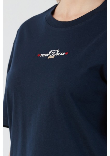 Teddy Bear Yazı Nakışlı Bisiklet Yaka Tişört indirimleri