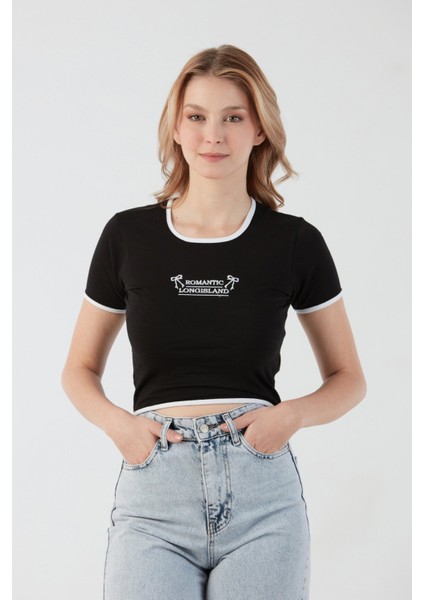 Romantic Longisland Nakışlı Crop Tişört modelleri