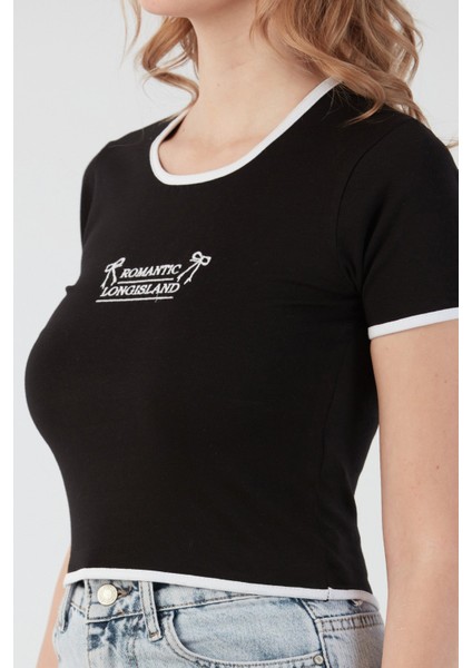 Romantic Longisland Nakışlı Crop Tişört indirimleri