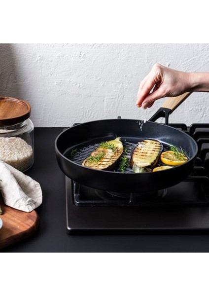 Eco Shape 28CM Meşe Sap Görünümlü Grill Tava Yuvarlak