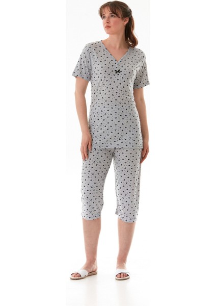 Kalp Desenli Kısa Kol Kapri Pijama Takımı