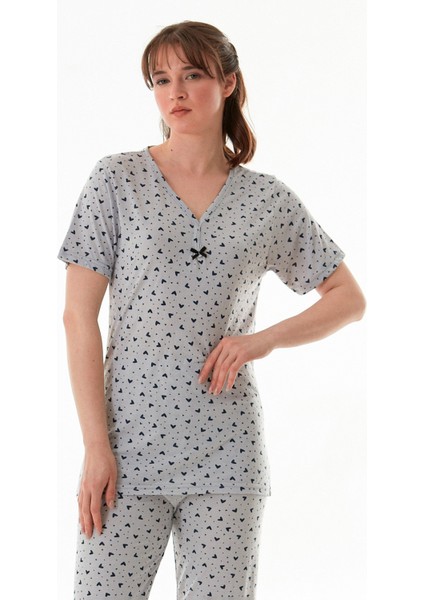 Kalp Desenli Kısa Kol Kapri Pijama Takımı fırsatları